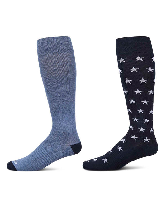 2 Pair Pack Stars Solid Cotton Blend Graduated Compression Socks