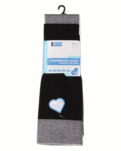 2 Pair Pack Contrast Solid Cotton Blend Graduated Compression Socks