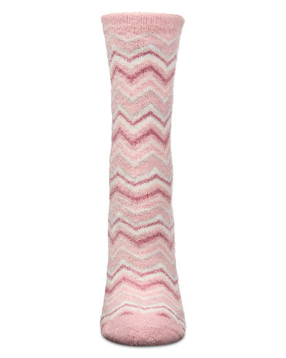 Women's Zig Zag Stripes Aloe Infused Crew Socks : Color: Blush