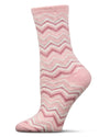 Women's Zig Zag Stripes Aloe Infused Crew Socks : Color: Blush