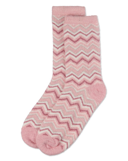 Women's Zig Zag Stripes Aloe Infused Crew Socks : Color: Blush