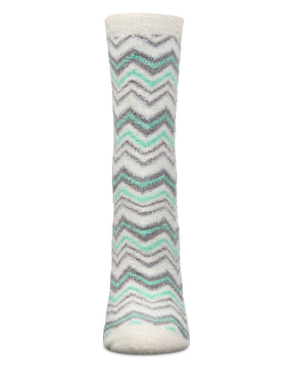 Women's Zig Zag Stripes Aloe Infused Crew Socks : Color: Blush