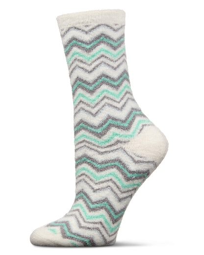 Women's Zig Zag Stripes Aloe Infused Crew Socks : Color: Mint