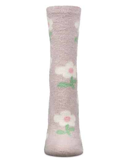 Women's Flower Aloe Infused Crew Socks : Color: Beige