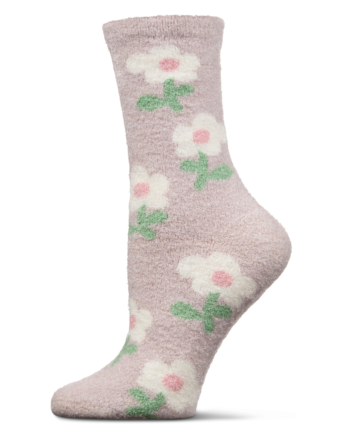 Women's Flower Aloe Infused Crew Socks : Color: Beige