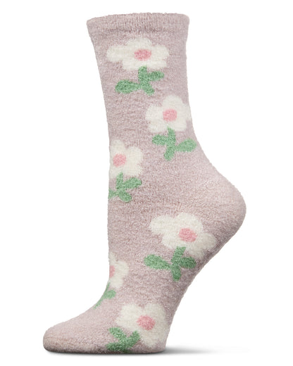 Women's Flower Aloe Infused Crew Socks : Color: Beige