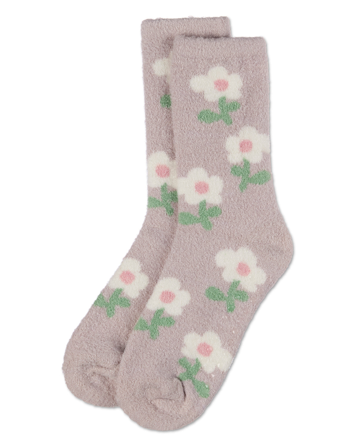 Women's Flower Aloe Infused Crew Socks : Color: Beige