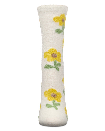 Women's Flower Aloe Infused Crew Socks : Color: Beige