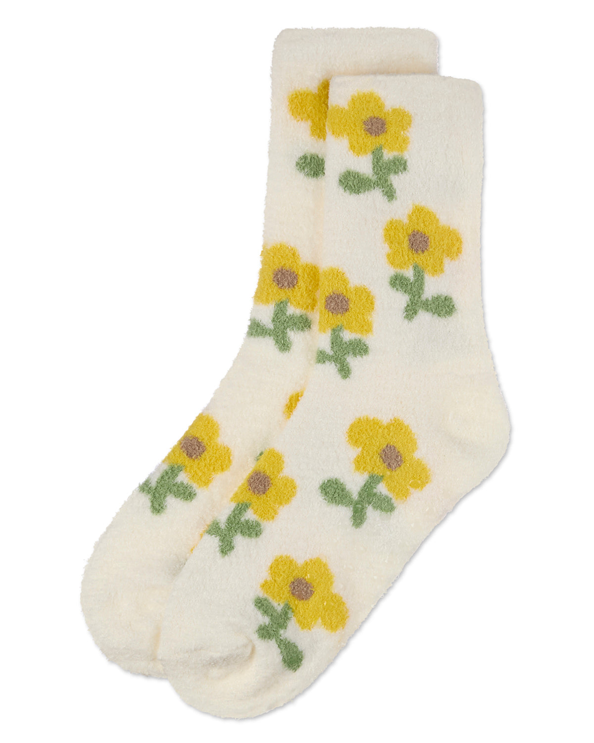 Women's Flower Aloe Infused Crew Socks : Color: Beige