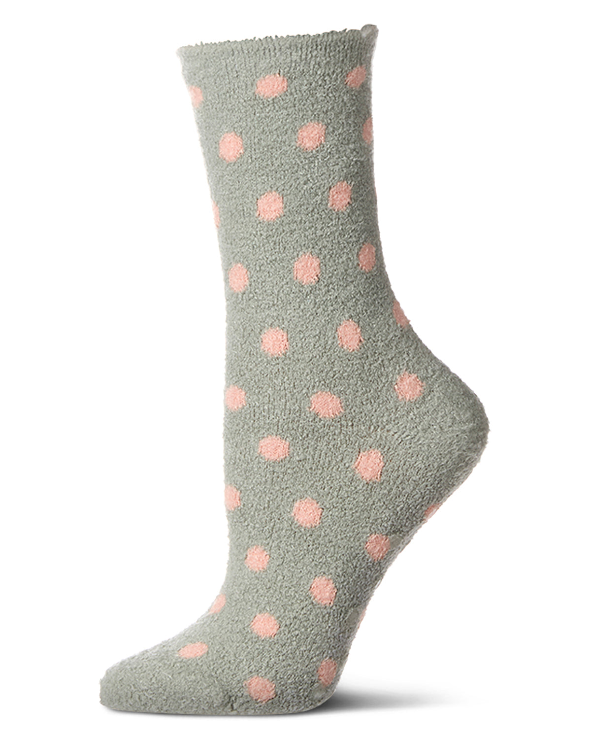 Women's Polka Dot Non-Skid Lavender Infused Crew-Length Cozy Spa Sock : Color: Sage Green