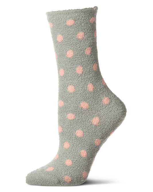 Women's Polka Dot Non-Skid Lavender Infused Crew-Length Cozy Spa Sock : Color: Sage Green