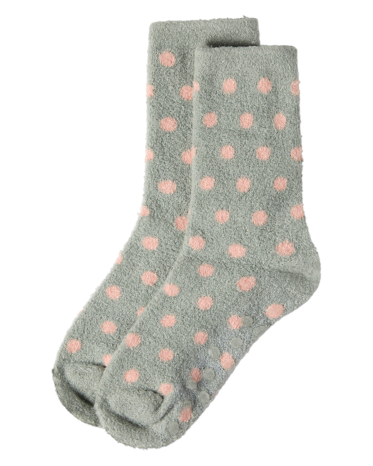 Women's Polka Dot Non-Skid Lavender Infused Crew-Length Cozy Spa Sock : Color: Sage Green