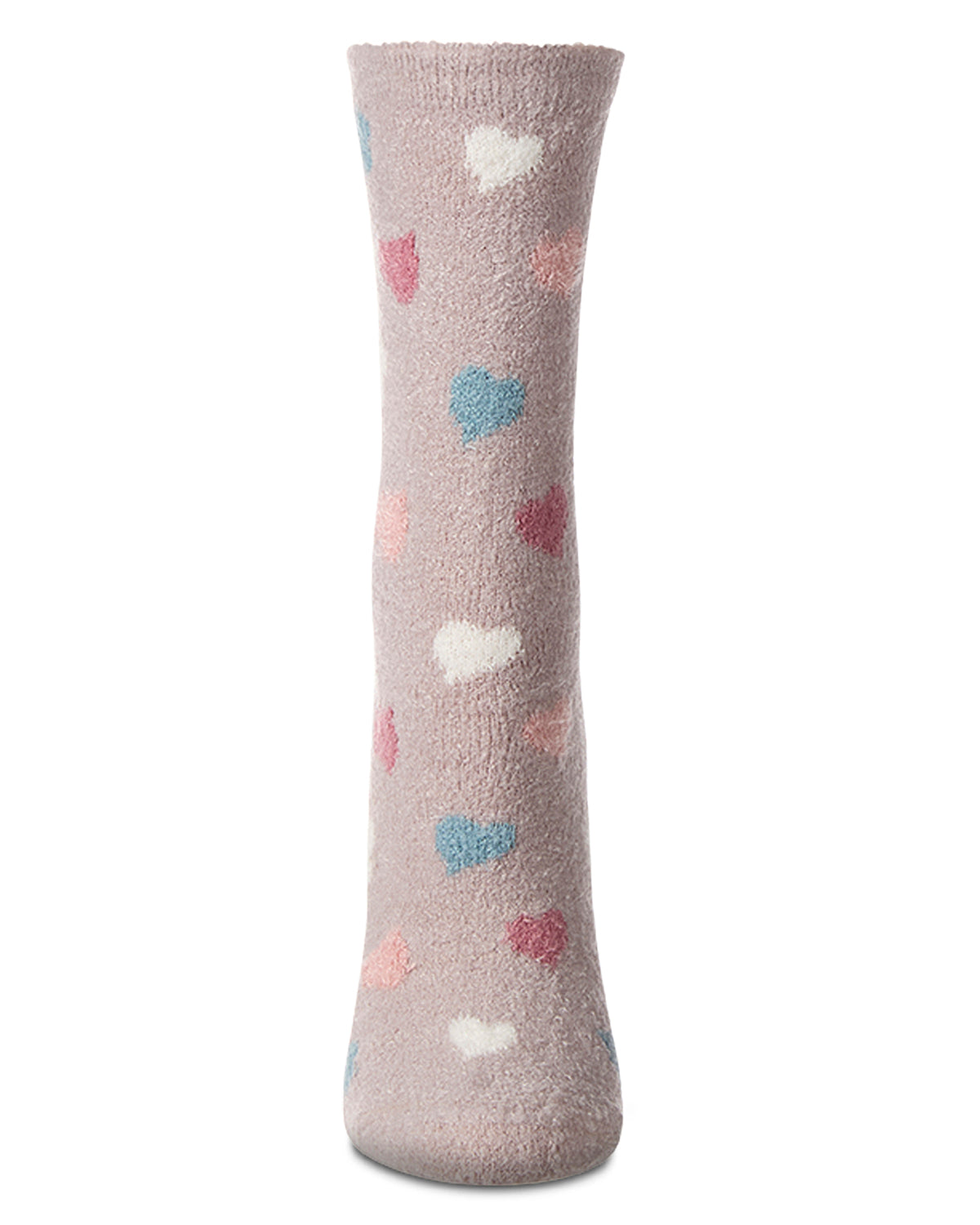 Women's "All Over Hearts" Non-Skid Lavender Infused Crew-Length Cozy Spa Sock : Color: Cement