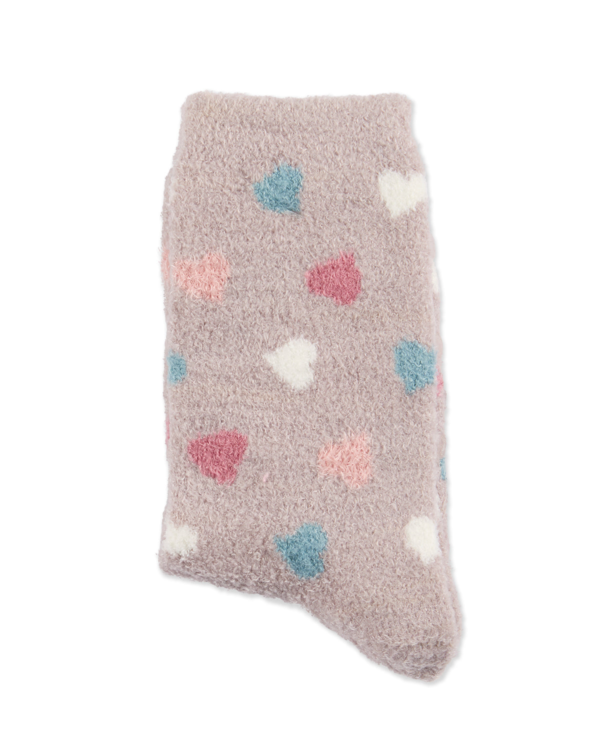 Women's "All Over Hearts" Non-Skid Lavender Infused Crew-Length Cozy Spa Sock : Color: Cement