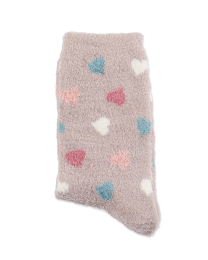 Women's "All Over Hearts" Non-Skid Lavender Infused Crew-Length Cozy Spa Sock : Color: Cement