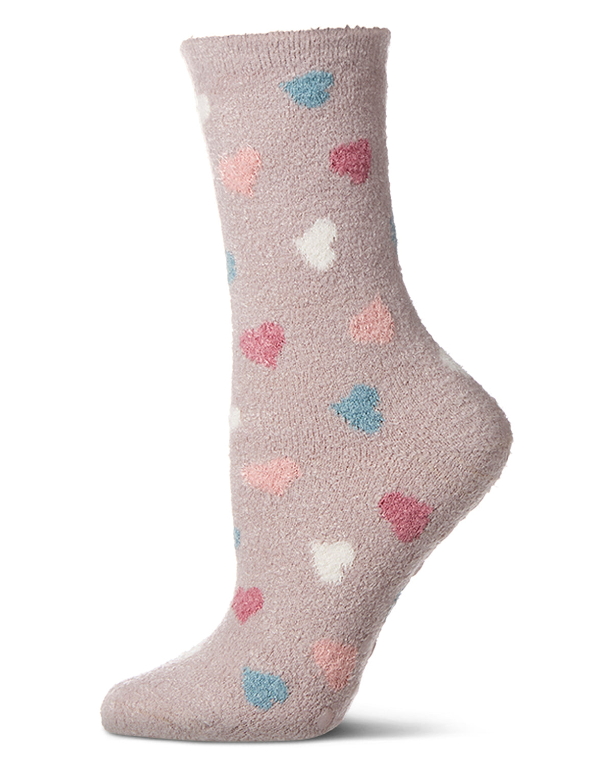 Women's "All Over Hearts" Non-Skid Lavender Infused Crew-Length Cozy Spa Sock : Color: Cement