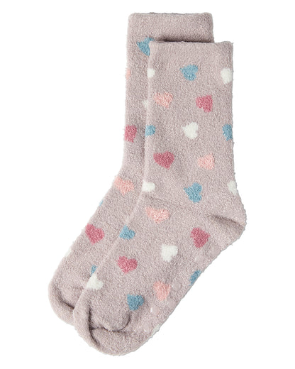 Women's "All Over Hearts" Non-Skid Lavender Infused Crew-Length Cozy Spa Sock : Color: Cement
