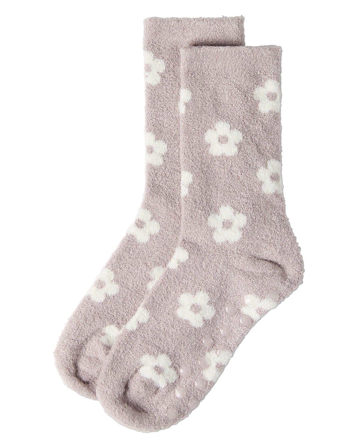 Women's "Daisies" Non-Skid Lavender Infused Crew-Length Cozy Spa Sock : Color: Cement