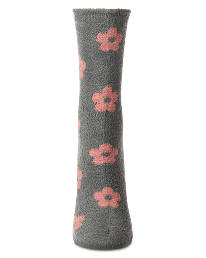 Women's "Daisies" Non-Skid Lavender Infused Crew-Length Cozy Spa Sock : Color: Cement
