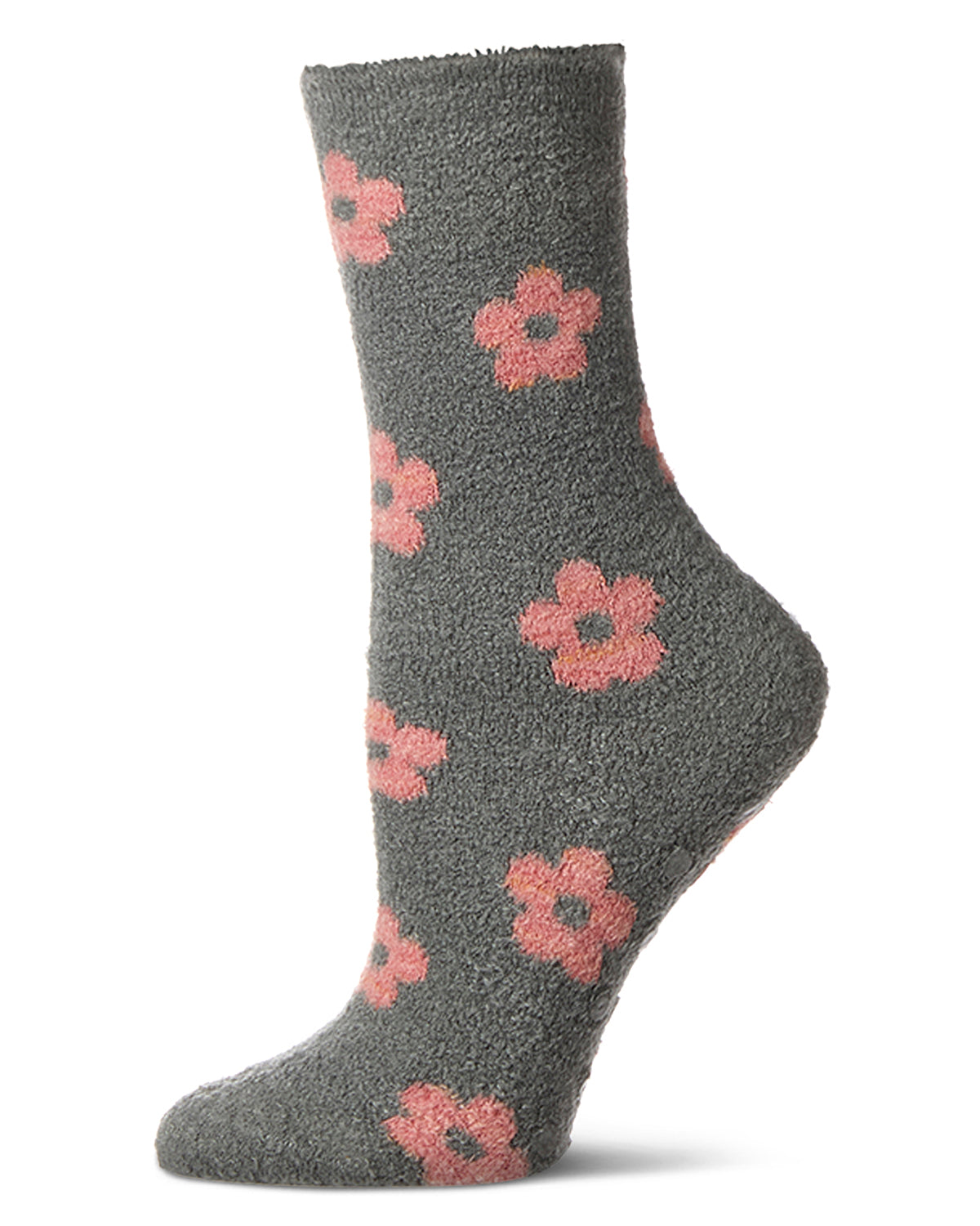 Women's "Daisies" Non-Skid Lavender Infused Crew-Length Cozy Spa Sock : Color: Grayed Jade
