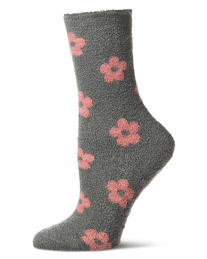 Women's "Daisies" Non-Skid Lavender Infused Crew-Length Cozy Spa Sock : Color: Grayed Jade