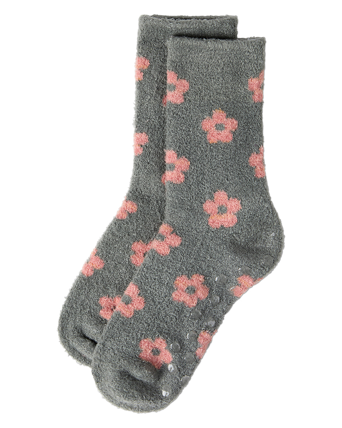 Women's "Daisies" Non-Skid Lavender Infused Crew-Length Cozy Spa Sock : Color: Cement