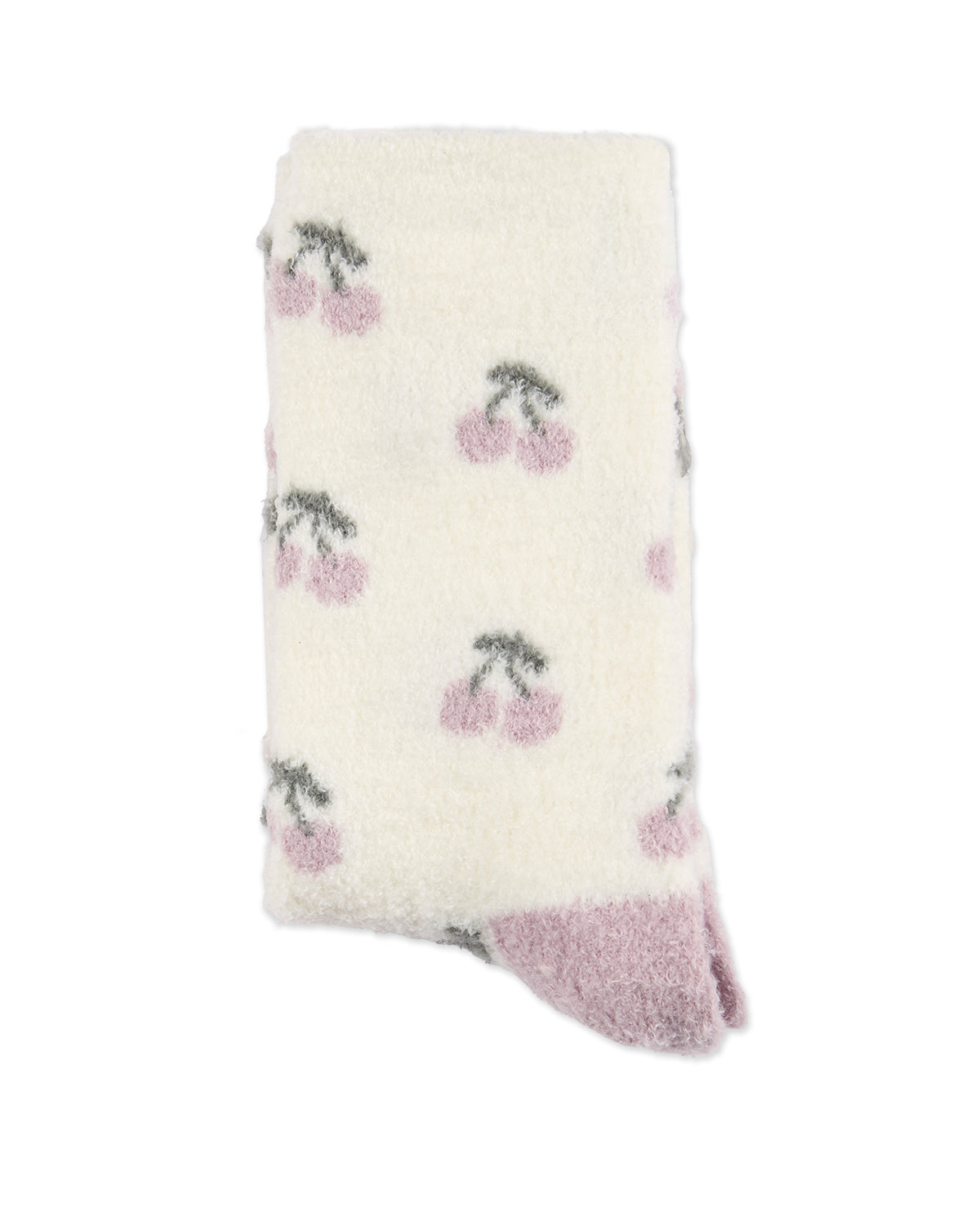 Women's "Cherries" Non-Skid Lavender Infused Crew-Length Cozy Spa Sock : Color: Ivory