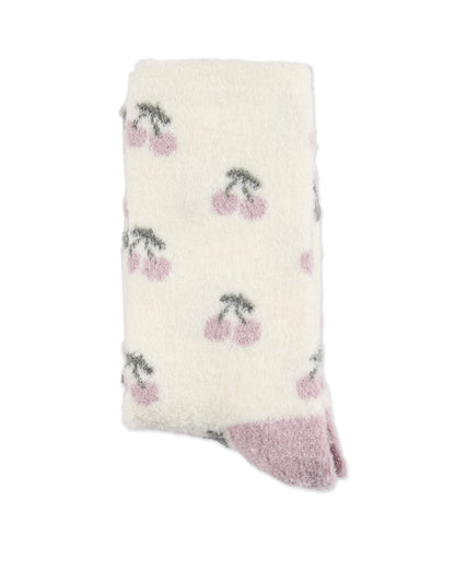 Women's "Cherries" Non-Skid Lavender Infused Crew-Length Cozy Spa Sock : Color: Ivory