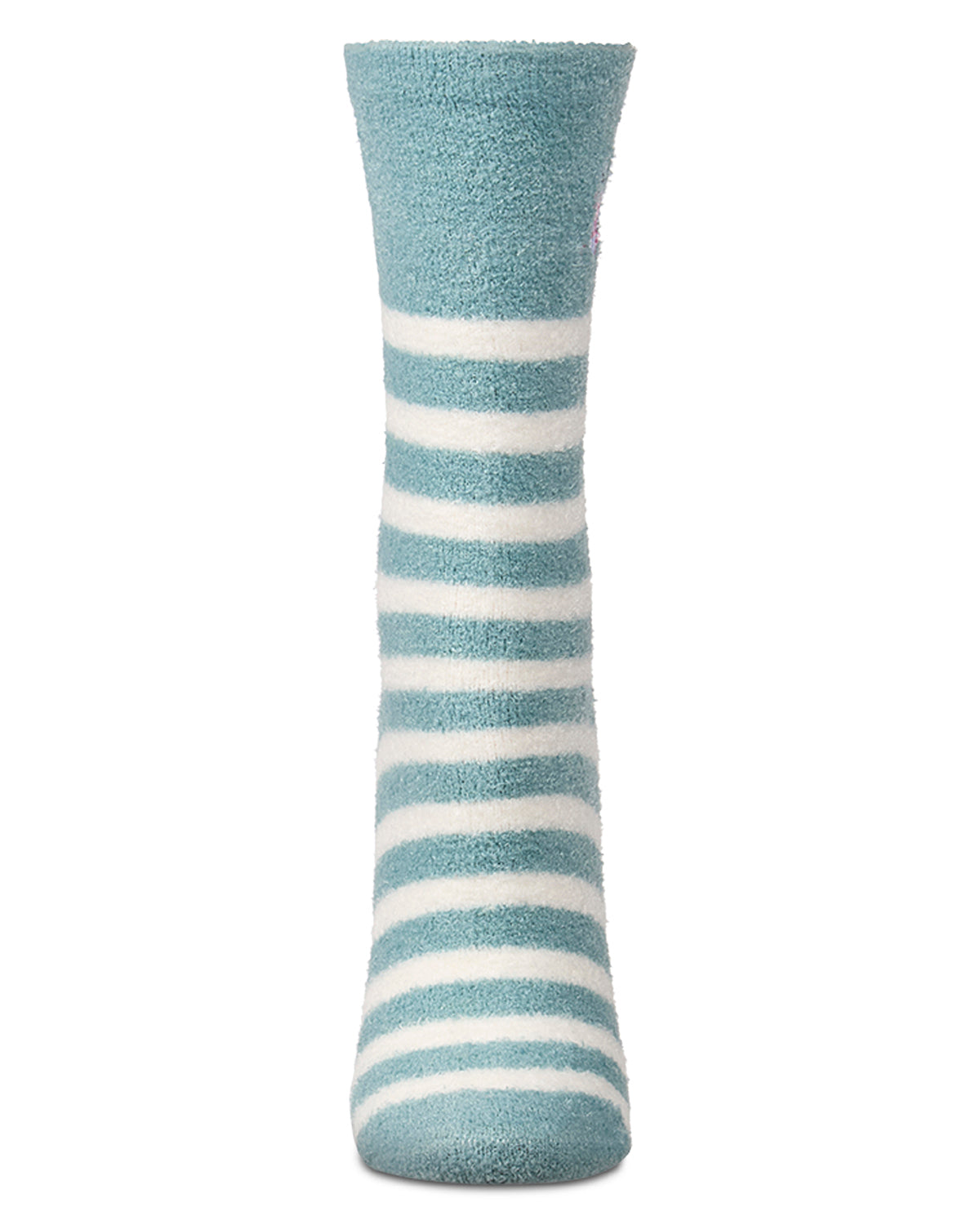 Women's "Swan" Non-Skid Lavender-Infused Striped Embroidered Crew Sock