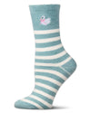 Women's "Swan" Non-Skid Lavender-Infused Striped Embroidered Crew Sock