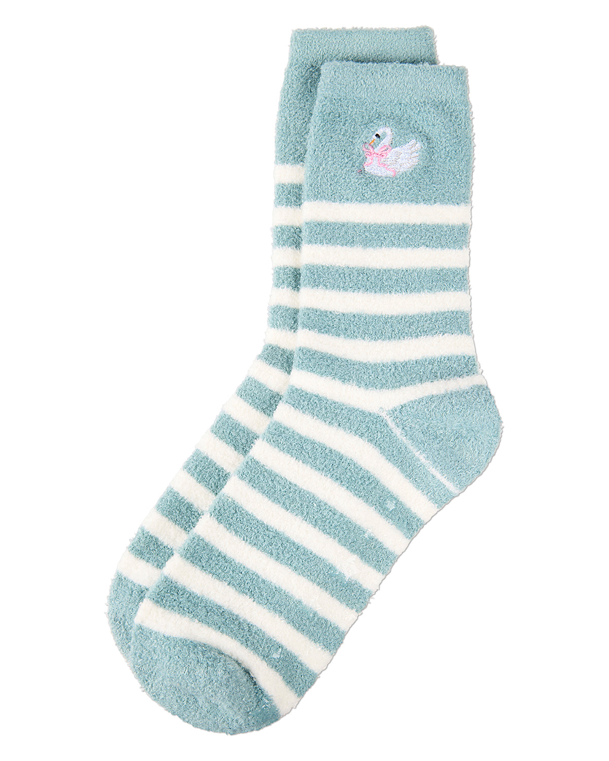 Women's "Swan" Non-Skid Lavender-Infused Striped Embroidered Crew Sock