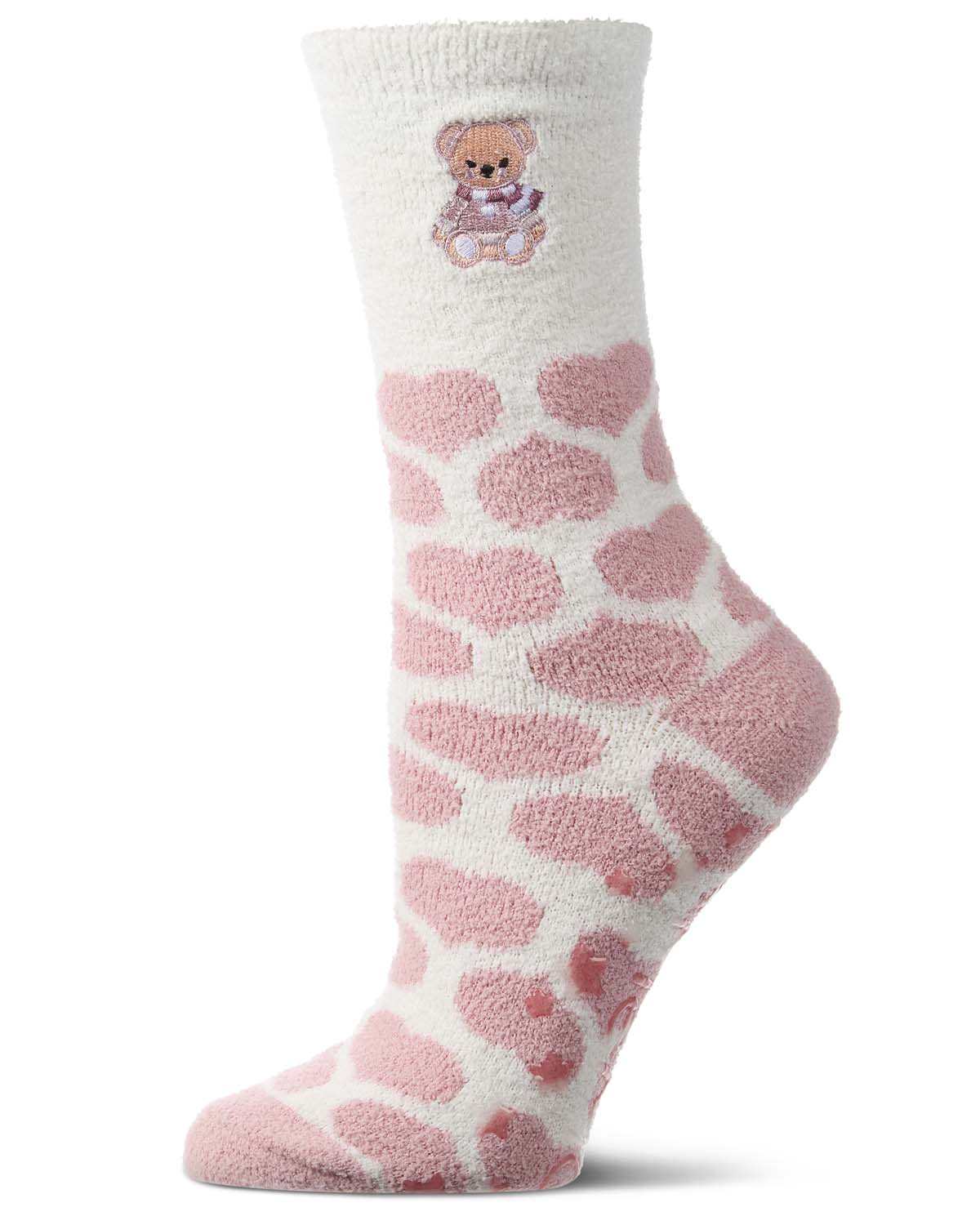 Women's "Teddy Bear" Non-Skid Aloe-Infused Embroidered Cozy Crew Sock