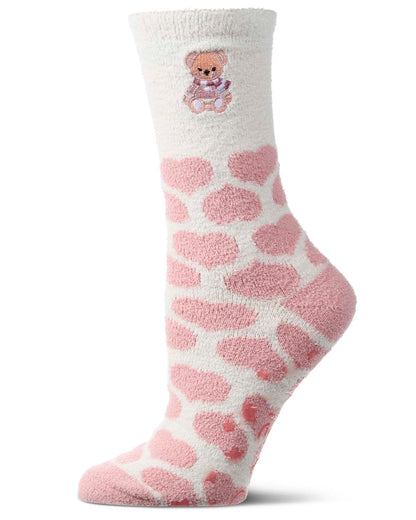 Women's "Teddy Bear" Non-Skid Aloe-Infused Embroidered Cozy Crew Sock