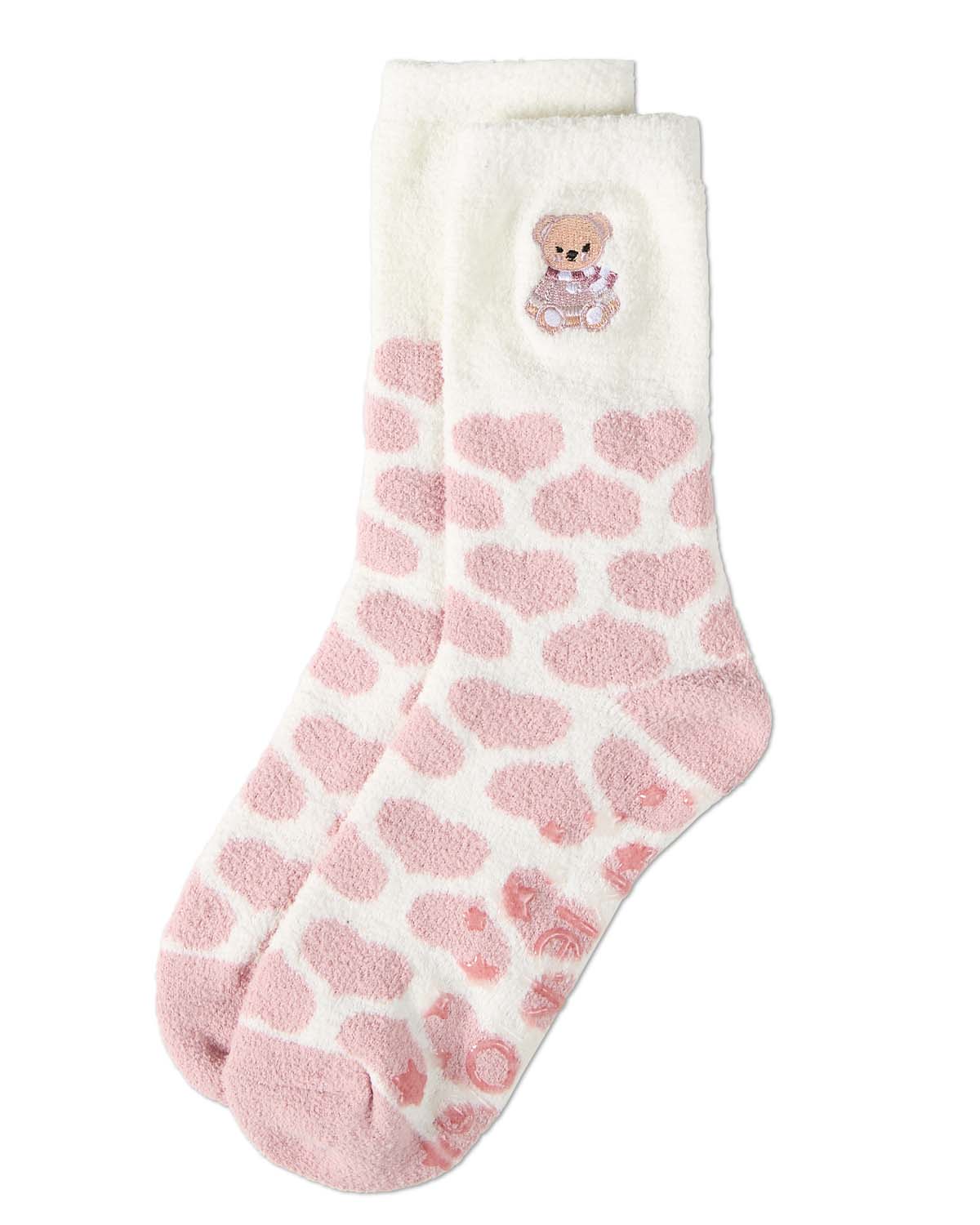 Women's "Teddy Bear" Non-Skid Aloe-Infused Embroidered Cozy Crew Sock