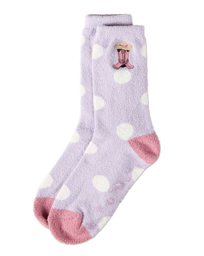 Women's "Cowgirl" Embroidered Aloe-Infused Non-Skid Cozy Crew Sock