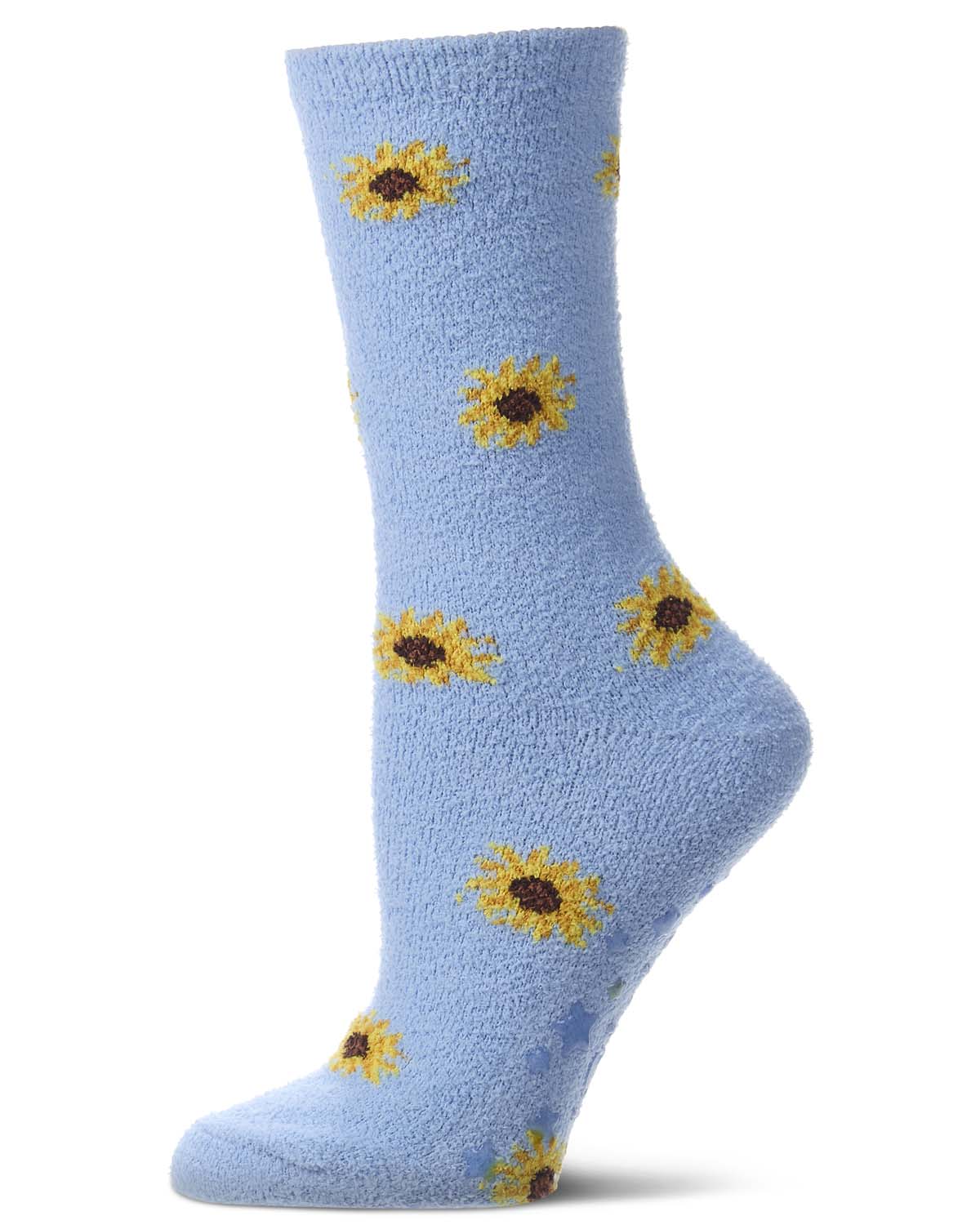 Women's "Sunflowers" Non-Skid Shea Butter-Infused Cozy Crew Sock