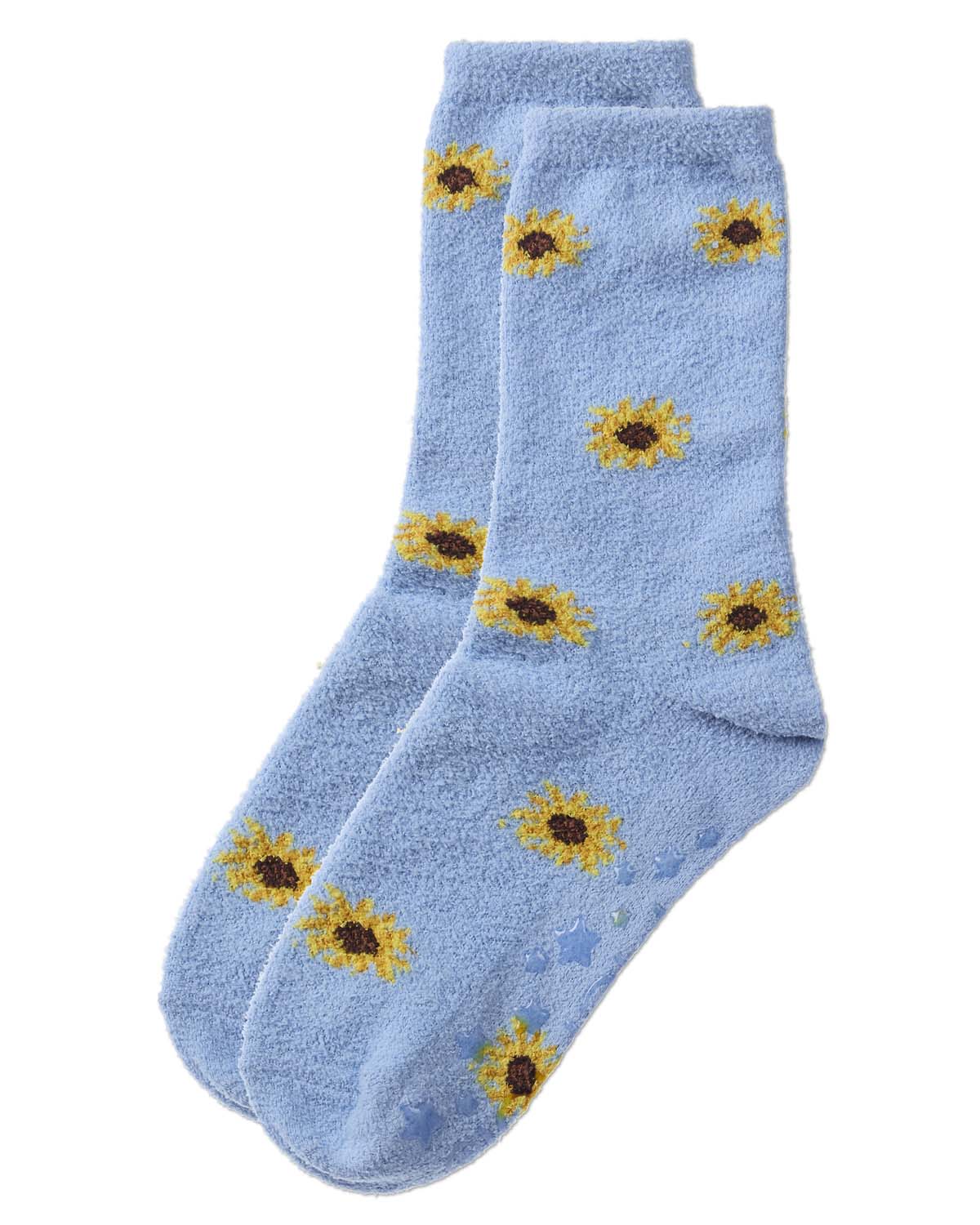 Women's "Sunflowers" Non-Skid Shea Butter-Infused Cozy Crew Sock