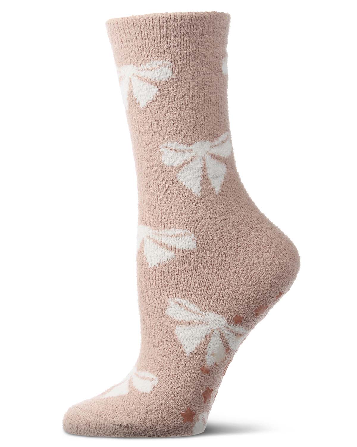 Women's "Bows" Non-Skid Shea Butter-Infused Ultra-Plush Cozy Crew Sock