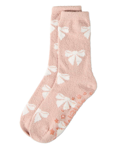 Women's "Bows" Non-Skid Shea Butter-Infused Ultra-Plush Cozy Crew Sock