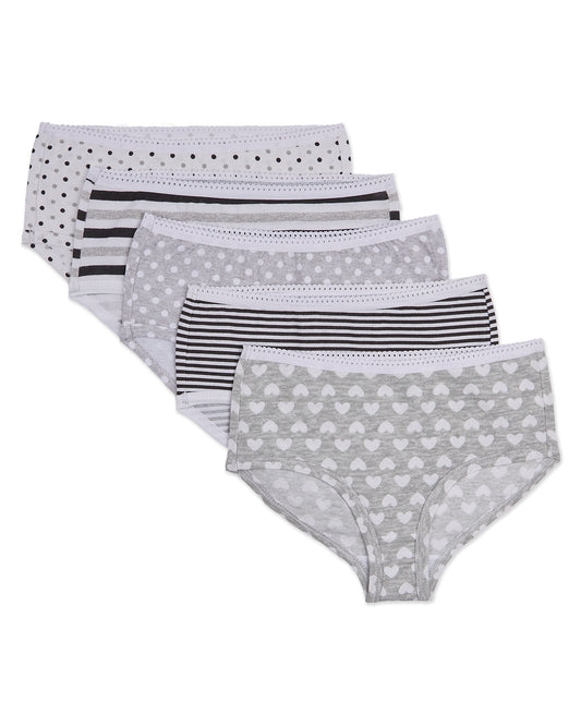 5 Pair Girls "Gray"tefulness 100% Cotton Brief Panties : Color: Gray Multi