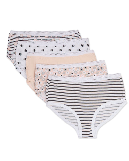5 Pair Girls "Blooming Flowers" 100% Cotton Brief Panties : Color: Peachy