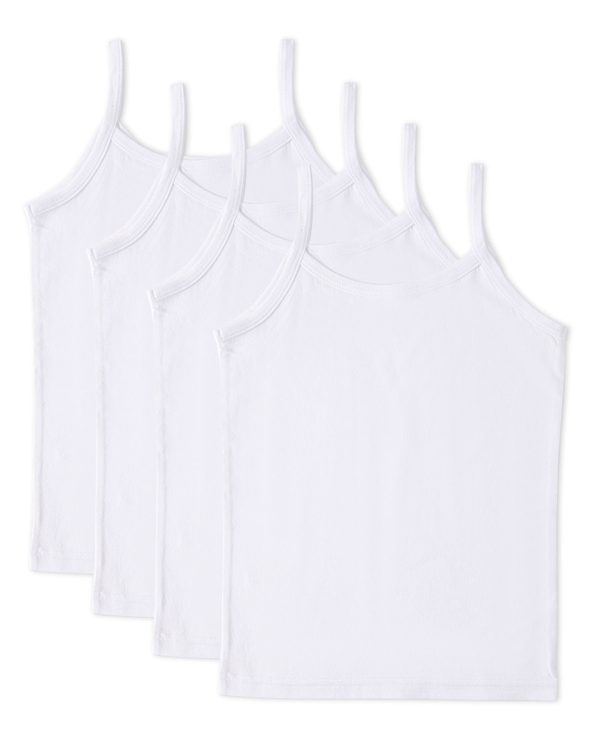 4 Pack Girls Cotton Rich Solid White Layering Camis : Color: White