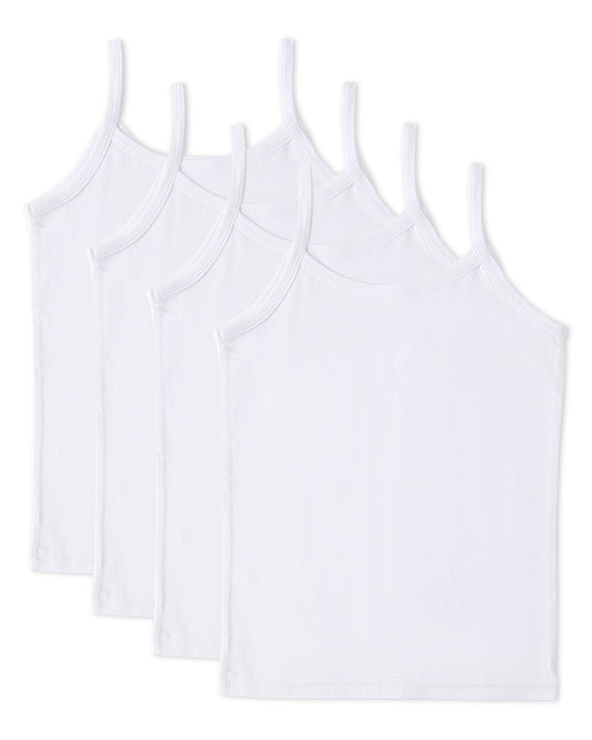 4 Pack Girls Cotton Rich Solid White Layering Camis : Color: White