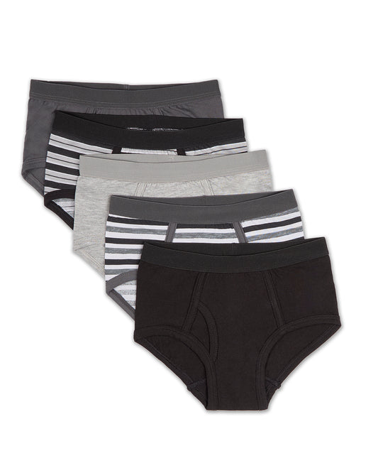 5 Pair Solids & Stripes Cotton Rich Gray Multi Boys Briefs : Color: Gray Multi