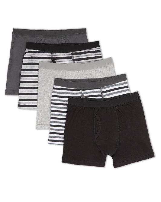 5 Pairs Solids and Stripes Cotton Rich Gray Multi Boys Boxer Briefs : Color: Gray Multi
