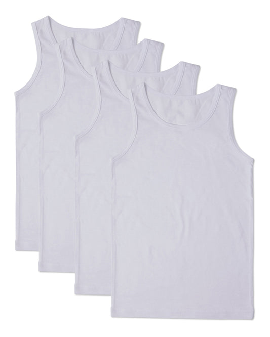 4 Pack Boys Cotton Rich White Tank Top Undershirt : Color: White