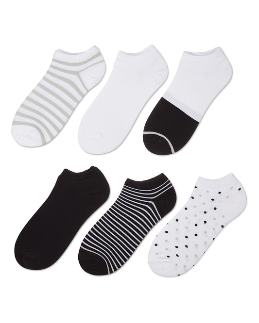 Women's 6 Pair Pack Stripes Low Cut Socks : Color: White Multi