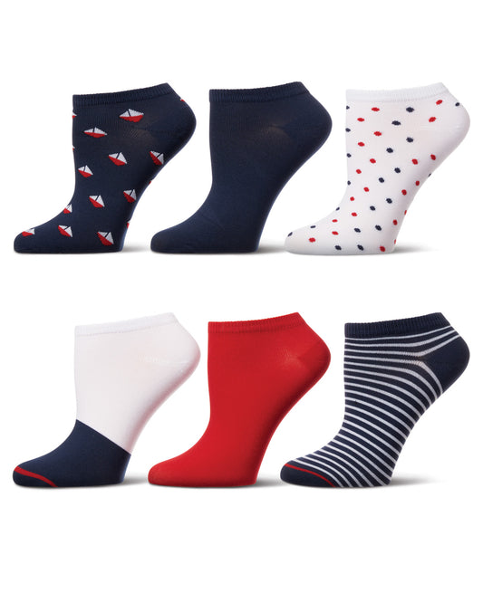 Women's 6 Pair Pack Nautical Low Cut Socks : Color: Navy Multi
