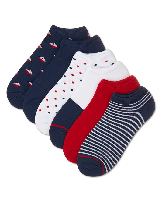Women's 6 Pair Pack Nautical Low Cut Socks : Color: Navy Multi