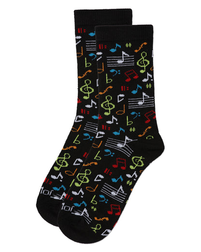 Kids' Musical Notes Bamboo Crew Socks : Color: Black